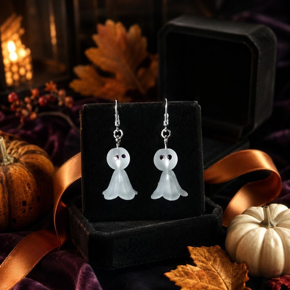 Fun and Festive Ghost Silver Plated Leverback Earrings #H59